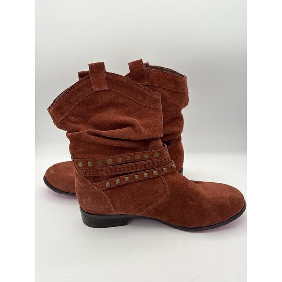 Twiggy London Womens Suede Ankle Boots With Studded Strap Size 7W Rust Color - Picture 4 of 5